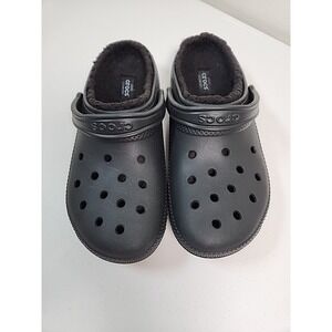 Crocs Sandals Men's 11 Black Faux Fur Lined Dual Clog Comfort Casual EUC